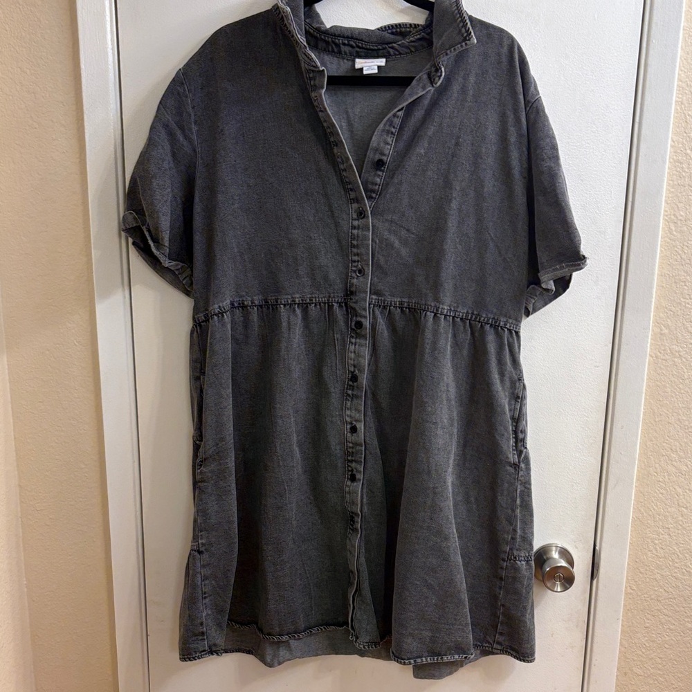 Gray Button-Up Denim Dress